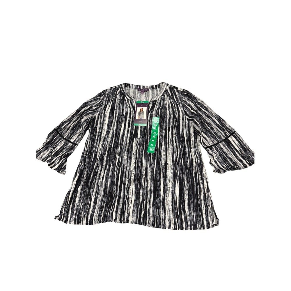 Gloria Vanderbilt Nova Paint Flow Black Viscose Bell Sleeve Blouse XL NWT